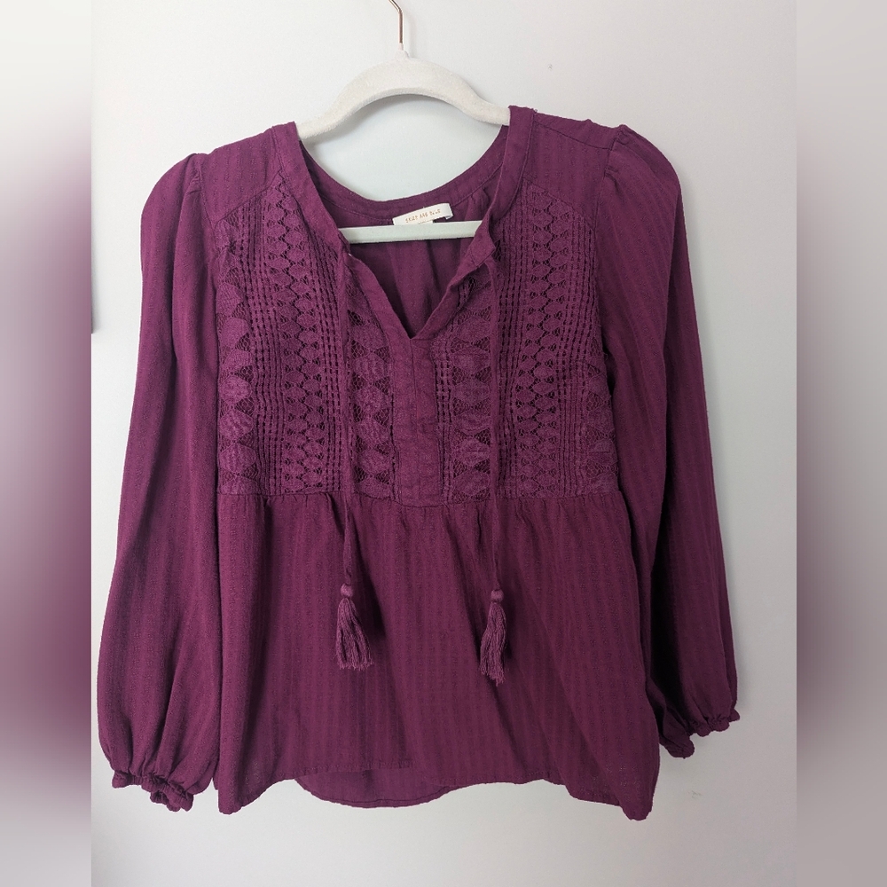 Skies Are Blue Deep Purple Blouse with Tassels